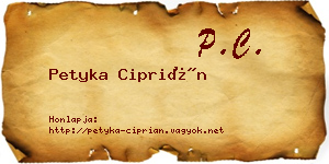 Petyka Ciprián névjegykártya